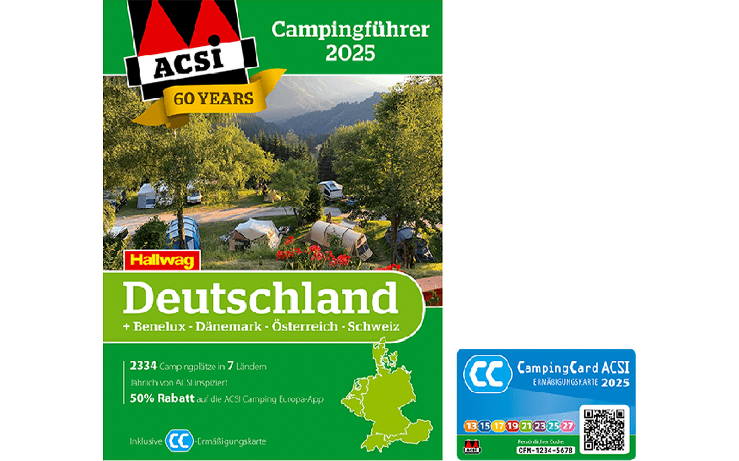 ACSI Campingführer Deutschland / Benelux / Dänemark / Österreich / Schweiz 2025 Mit CampingCard Ermäßigungskarte