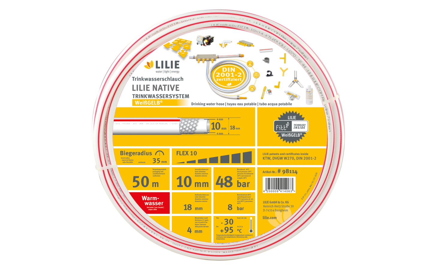  Lilie Native Trinkwasserschlauch Für Warmwasser 10x18 Mm