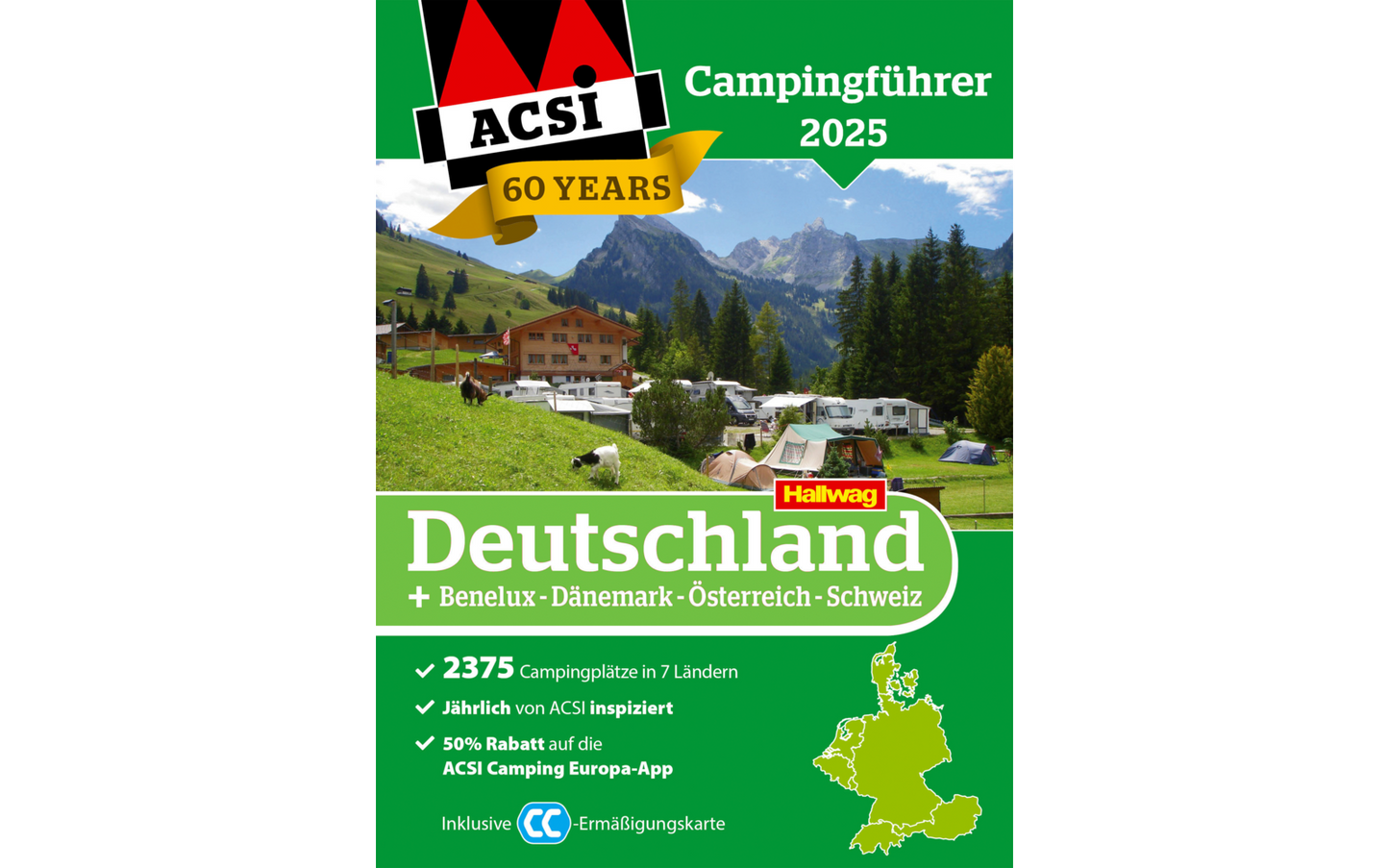  ACSI Campingführer Deutschland / Benelux / Dänemark / Österreich / Schweiz 2025 Mit CampingCard Ermäßigungskarte