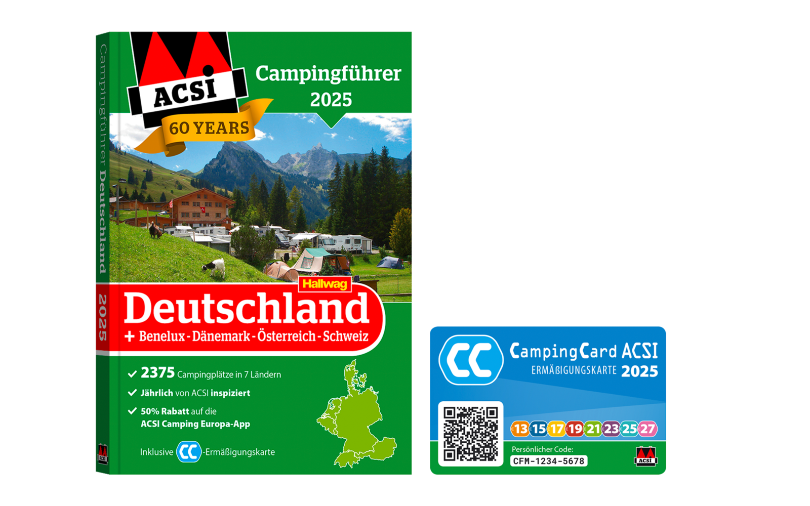  ACSI Campingführer Deutschland / Benelux / Dänemark / Österreich / Schweiz 2025 Mit CampingCard Ermäßigungskarte