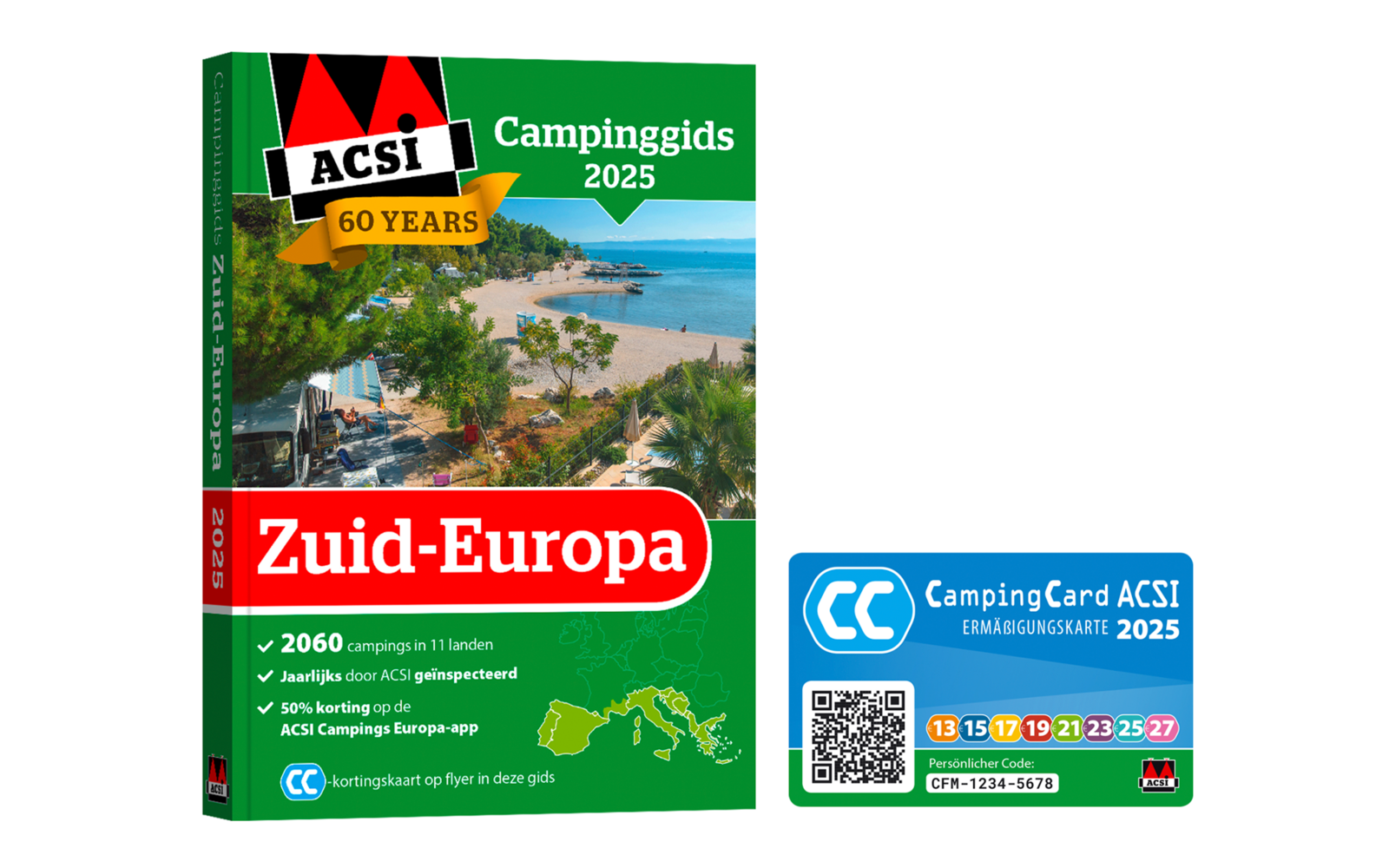  ACSI Campingführer Südeuropa 2025 Inklusive CampingCard Ermäßigungskarte Sprache Niederländisch