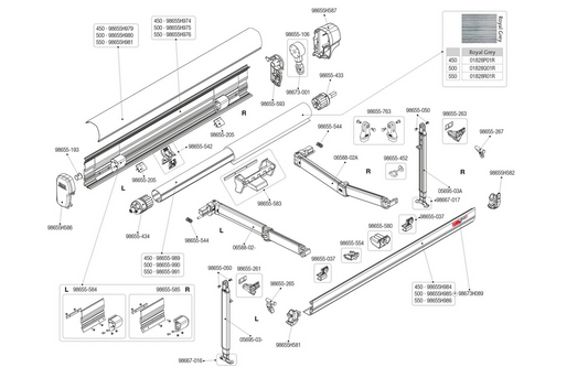  Fiamma Kit Innere Halterung Rechts Für Markise F45L 450-550 / ZIP F45L 400-450 - Fiamma Ersatzteilnummer 98655-585