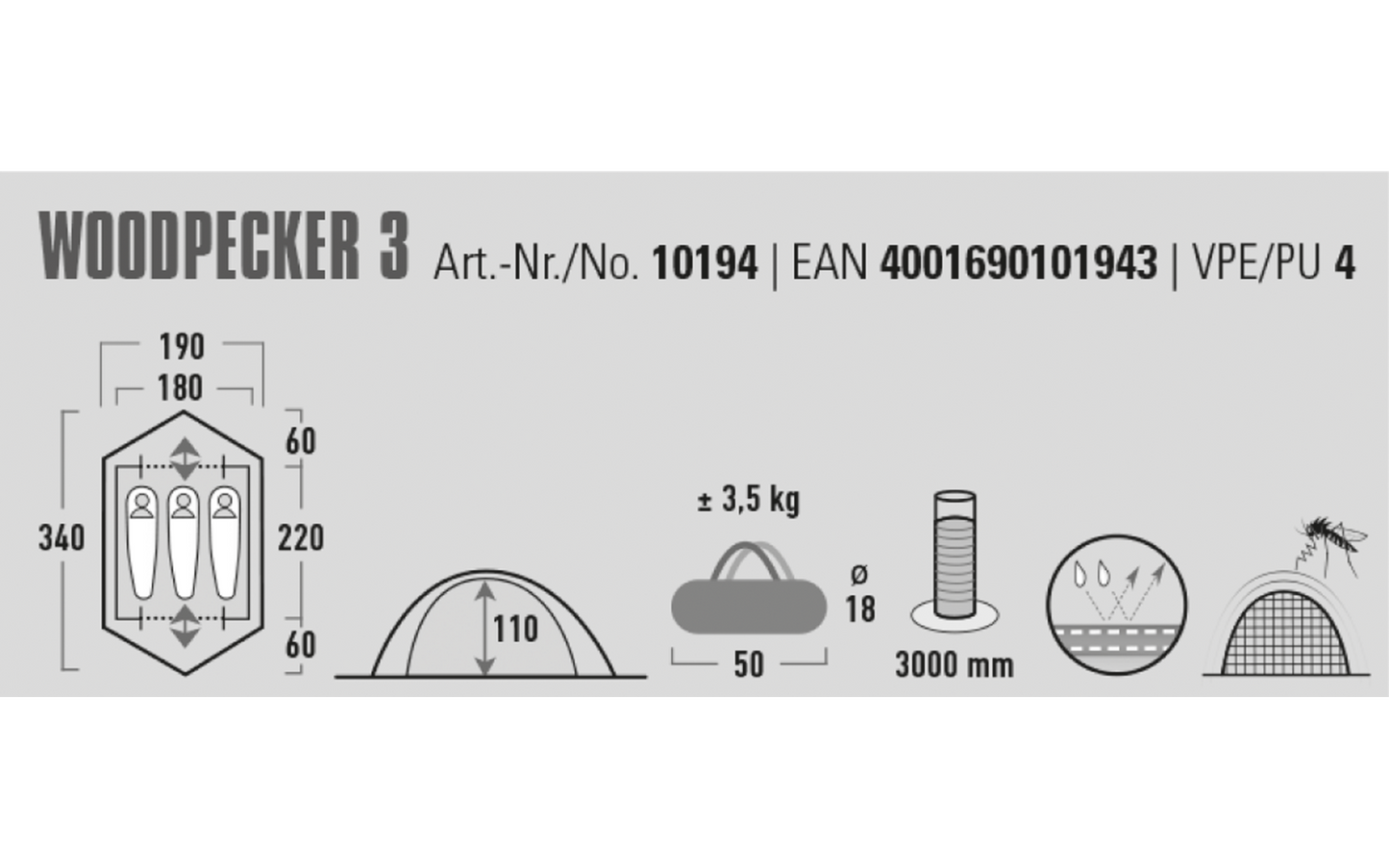  High PeakWoodpecker 3 Kuppelzelt Für 3 Personen