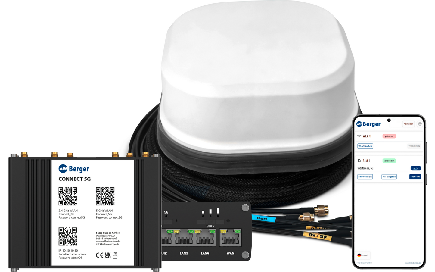  Berger Connect 4G / 5G / LTE WLAN Router Mit Dachantenne