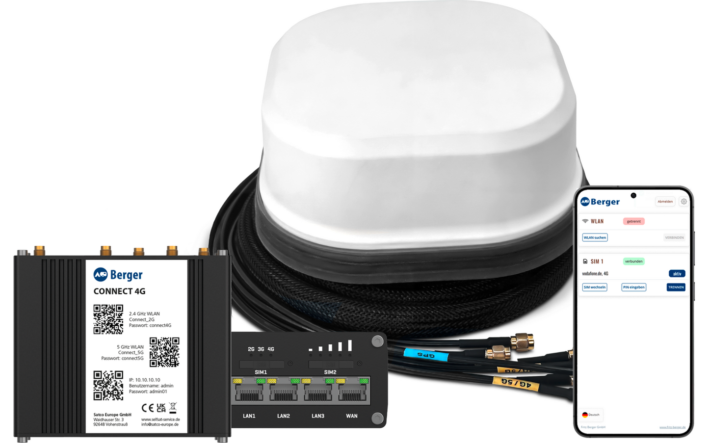  Berger Connect 4G / 5G / LTE WLAN Router Mit Dachantenne