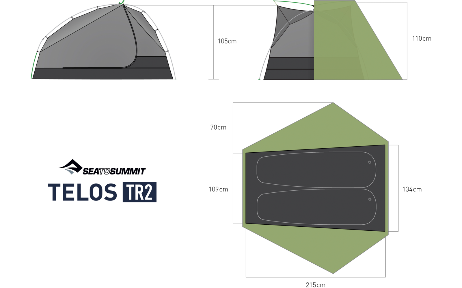  Sea To Summit Telos TR2 Freistehendes Zelt Grün Für 2 Personen
