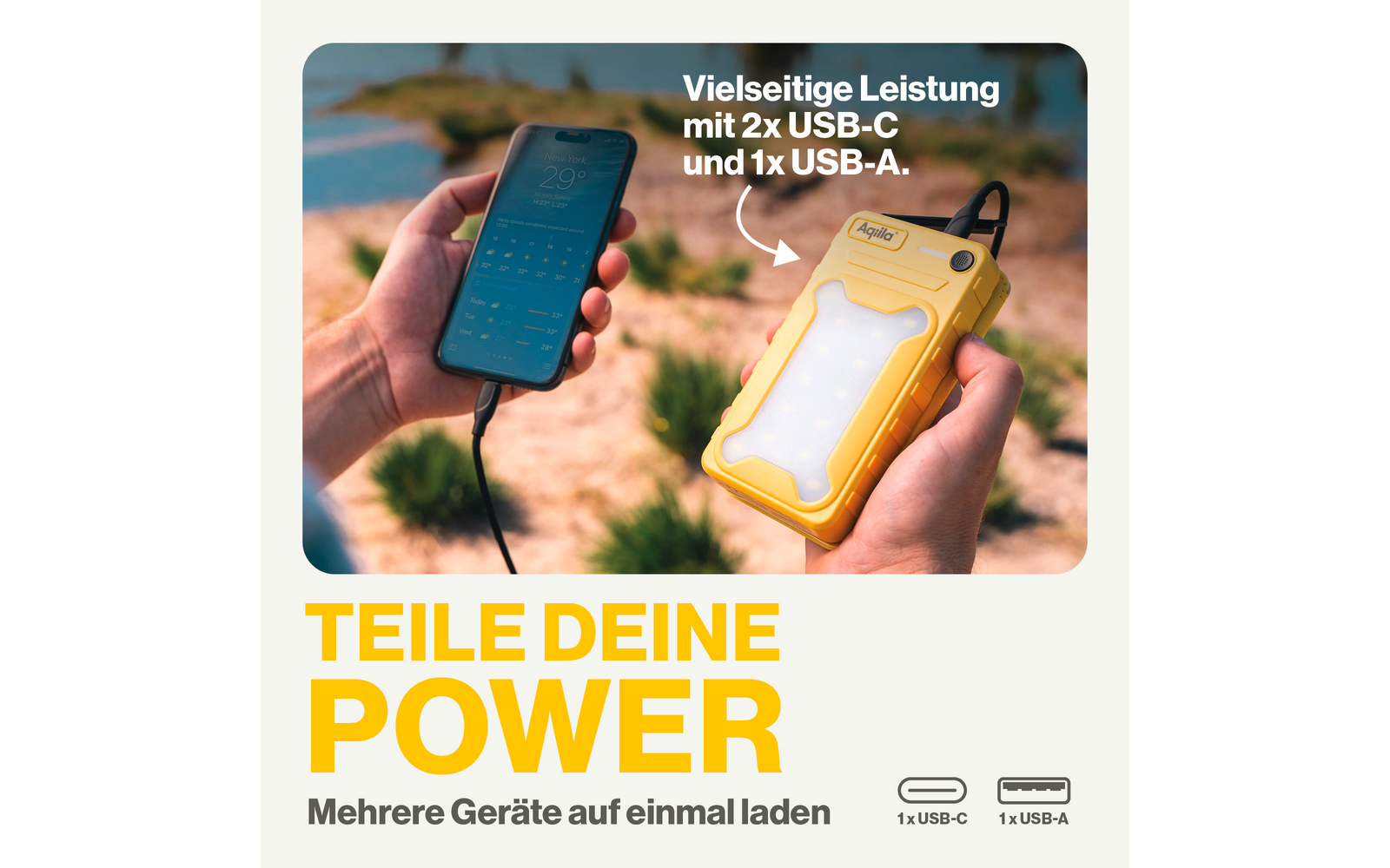  Aqilla Powerbird Solar Powerbank 20 W Gelb 20000 MAh