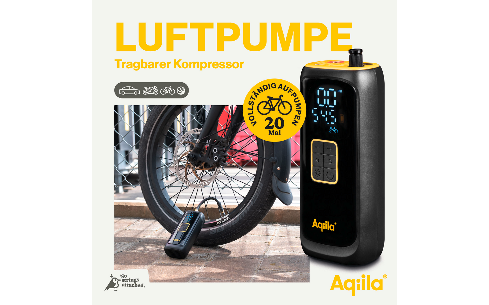  Aqiila Airbird C4 Tragbarer Kompressor Luftpumpe Integriert Mit Powerbank Und LED-Taschenlampe 4000 MAh Akku