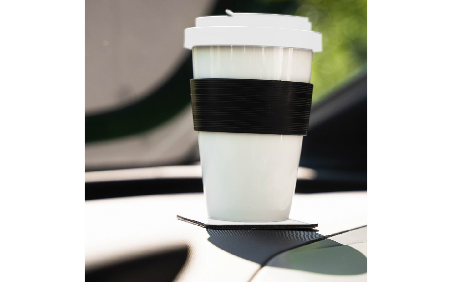  Silwy® To-Go-Cup Porzellan Becher Mit Deckel Inkl. Metall-Nano-Gel Pad Untersetzer (350 Ml)
