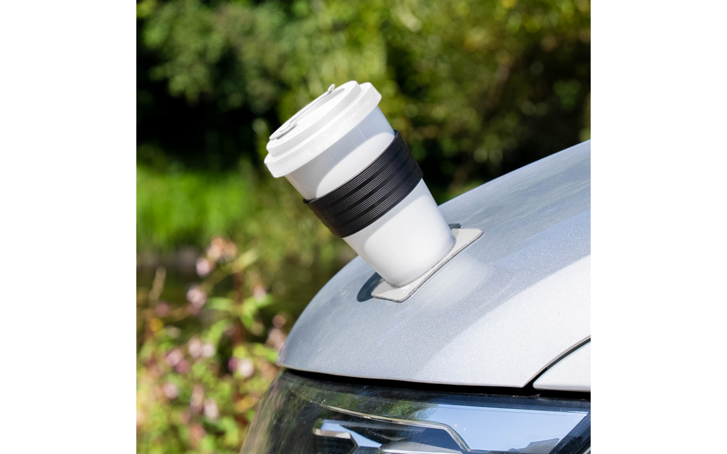 Silwy® To-Go-Cup Porzellan Becher Mit Deckel Inkl. Metall-Nano-Gel Pad Untersetzer (350 Ml)