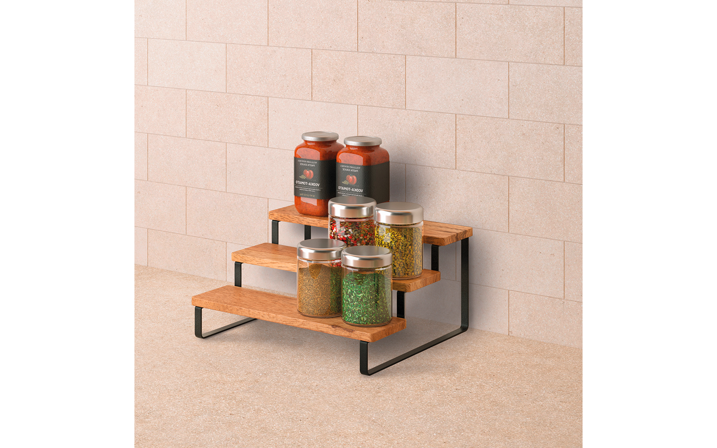  Metaltex York LAVA Gewürzregal 3 Stufen Treppen Design Aus Akazienholz 27 X 23 X 13 Cm
