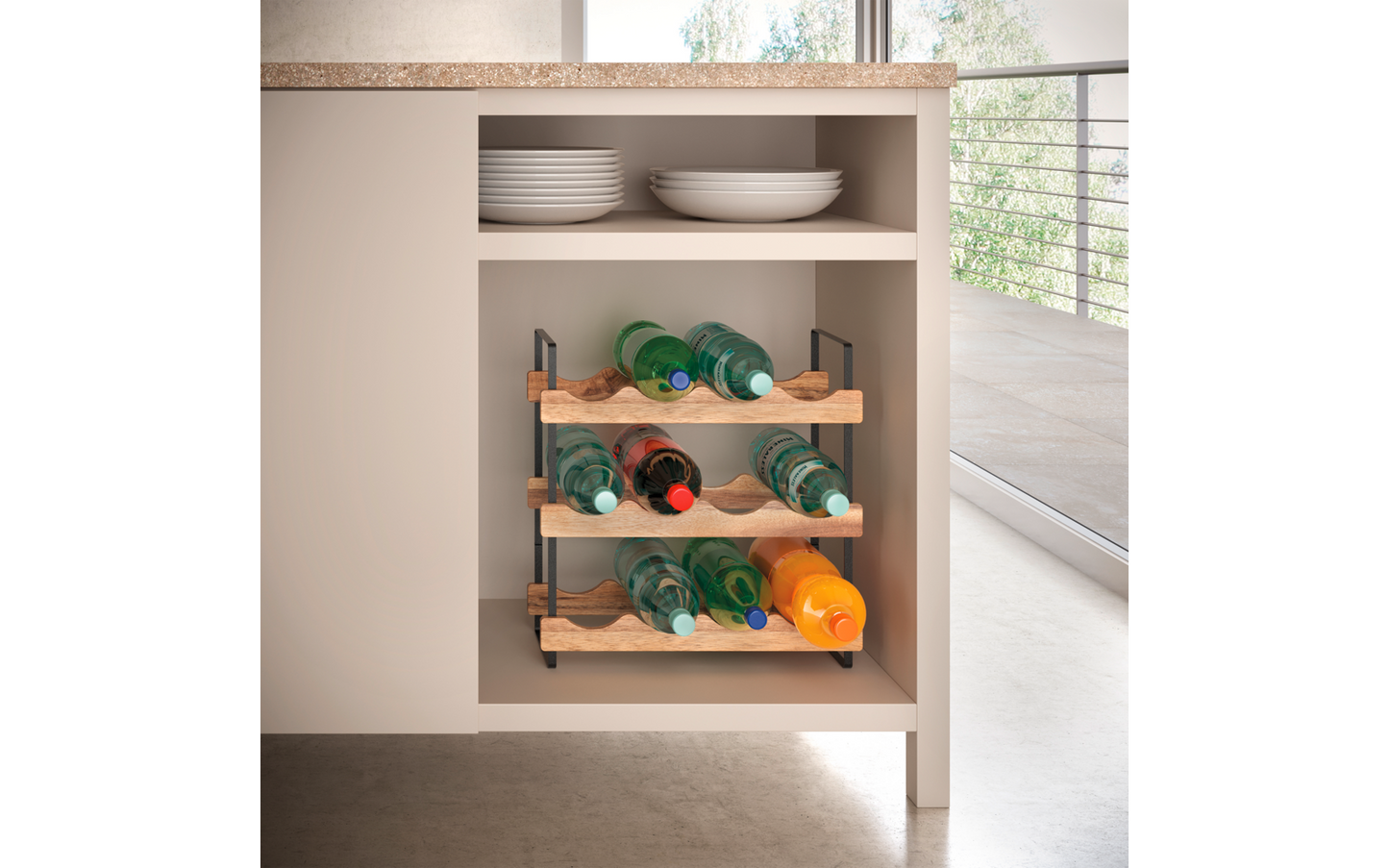 Metaltex York LAVA Flaschenregal 3-Etagen Aus Akazienholz 39 X 15 X 36 Cm