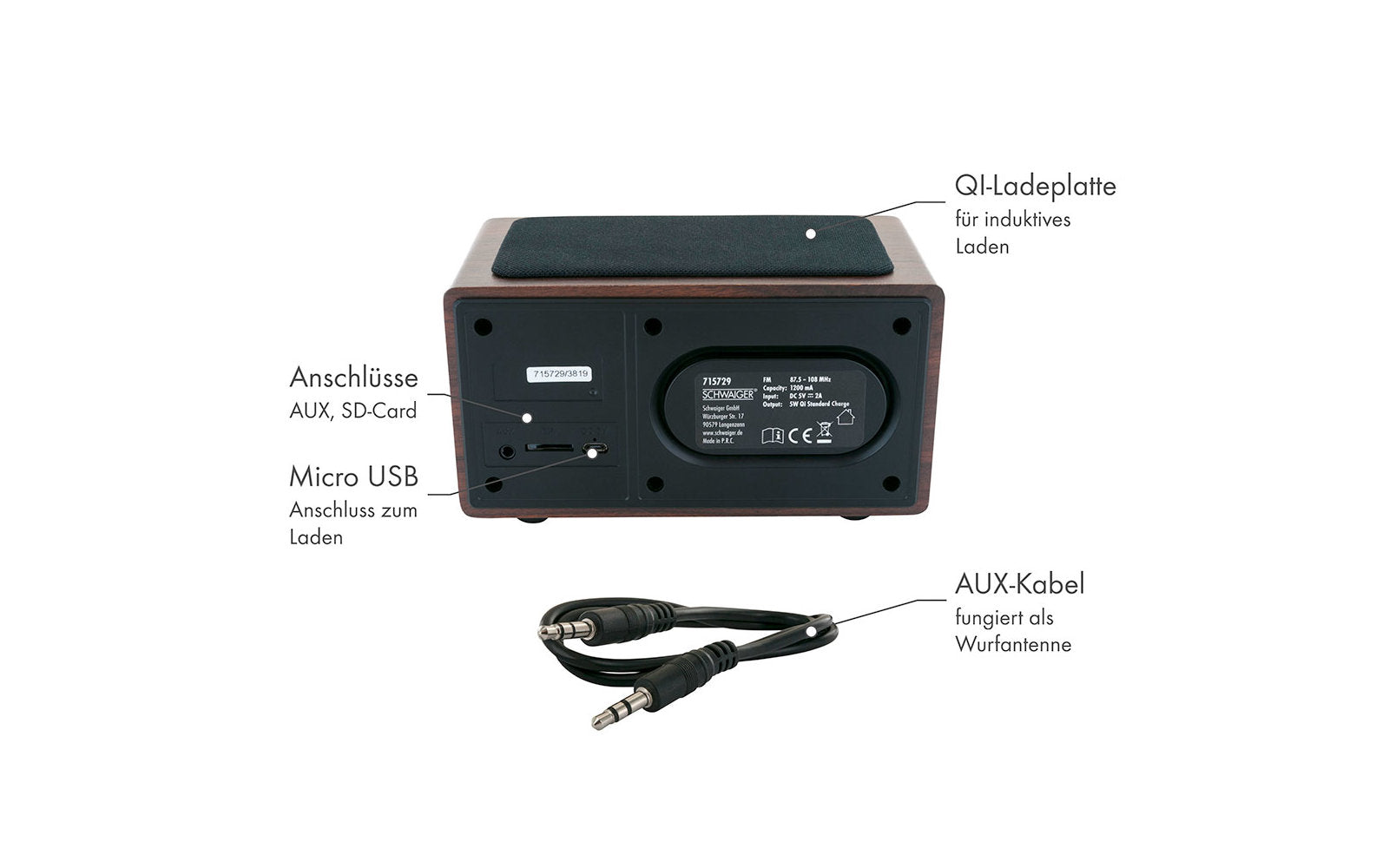  Schwaiger UKW Radiowecker Inkl. Bluetooth Und QI Ladestation