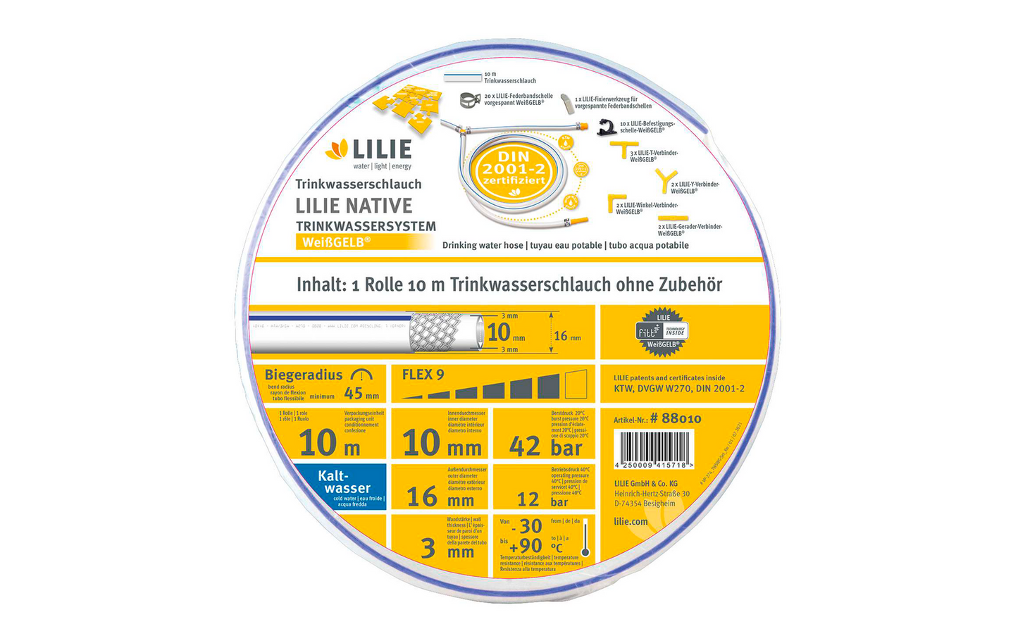  Lilie Native Trinkwasserschlauch Für Kaltwasser 10x18 Mm