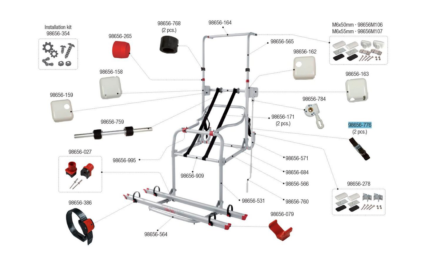 Fiamma Sicherheitshaltegurt 2 Stück Passend Für Carry Bike Lift 77 / Lift 77 E-Bike - Fiamma Ersatzteilnummer 98656-776