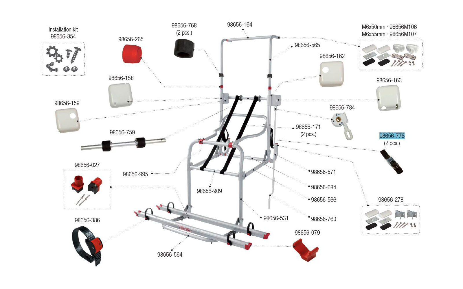  Fiamma Sicherheitshaltegurt 2 Stück Passend Für Carry Bike Lift 77 / Lift 77 E-Bike - Fiamma Ersatzteilnummer 98656-776