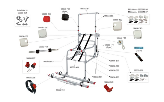  Fiamma Sicherheitshaltegurt 2 Stück Passend Für Carry Bike Lift 77 / Lift 77 E-Bike - Fiamma Ersatzteilnummer 98656-776