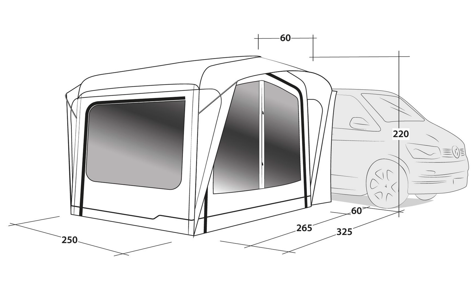  Outwell Crossville 250SA Aufblasbares Busvorzelt Für Campingbusse Grau