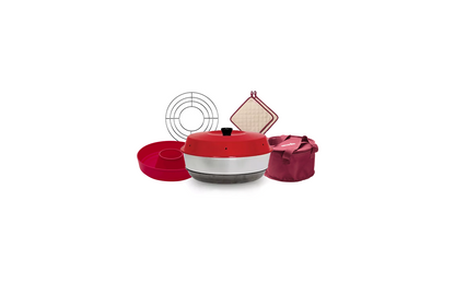  Omnia Campingbackofen Set 5-teilig Inkl. Silikonbackform, Aufbackgitter, Transporttasche & Topflappen